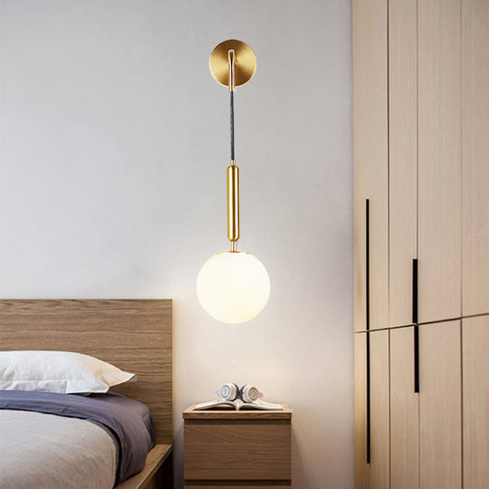 Opal Glass Spherical Wall Lamp: Simplistic 1-Bulb Light Fixture For Bedroom
