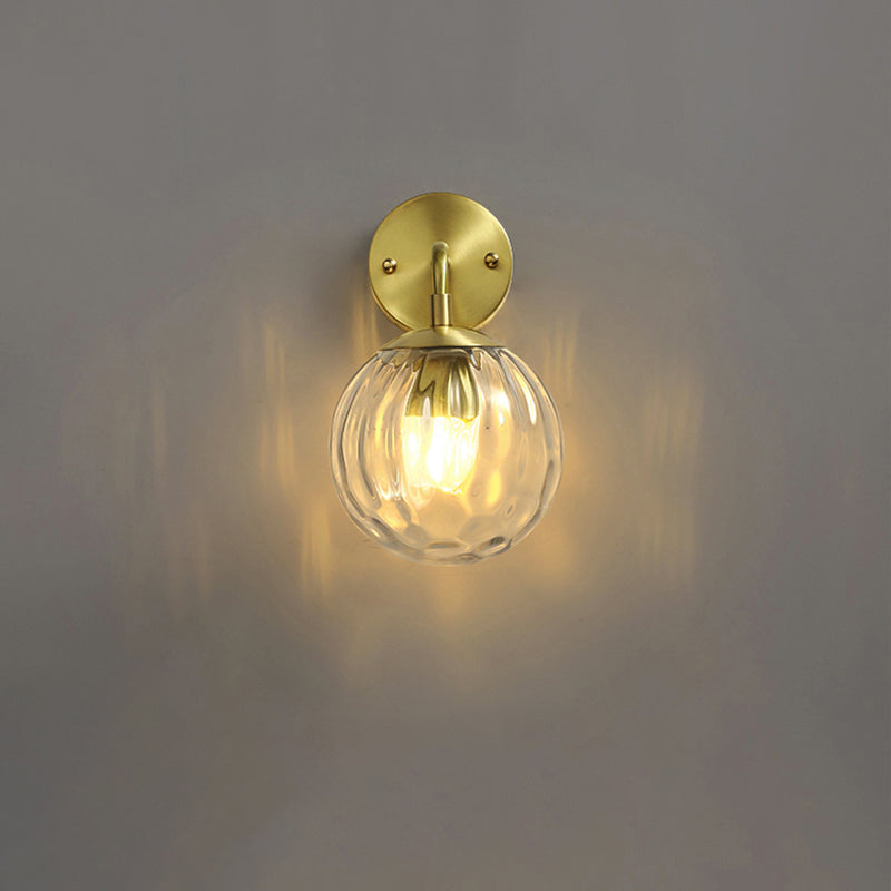 Minimalist Clear Ripple Glass Ball Wall Light: Brass Sconce Fixture For Dining Room / Short Arm