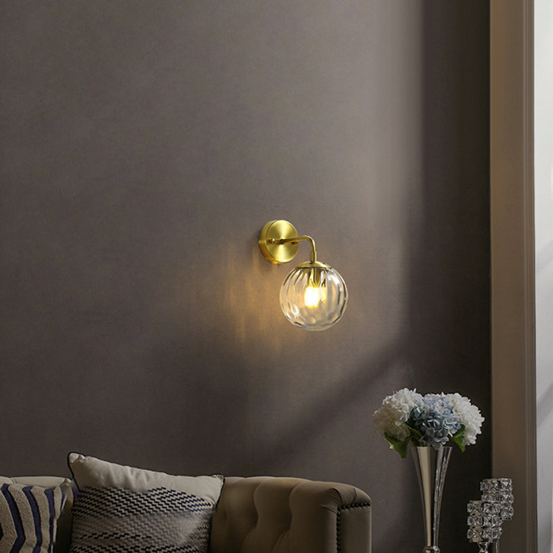 Minimalist Clear Ripple Glass Ball Wall Light: Brass Sconce Fixture For Dining Room