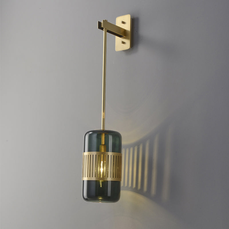Modern Brass Wall Sconce Light With Glass Shade - Postmodern Cylindrical Fixture
