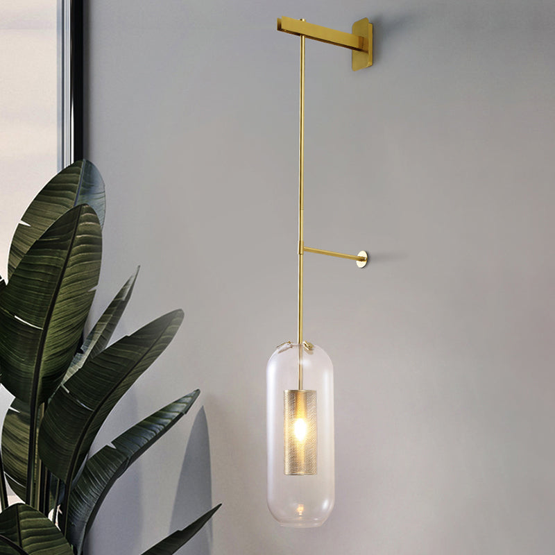 Modern Glass Wall Lamp With Brass Sconce And Mesh Guard