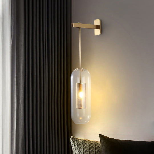Modern Glass Wall Lamp With Brass Sconce And Mesh Guard