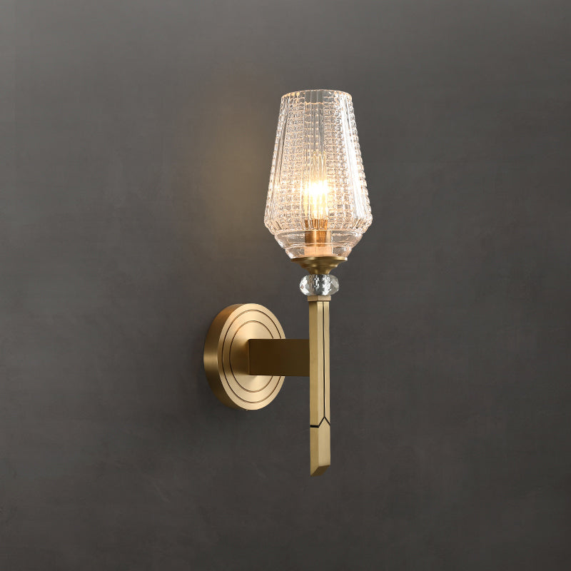 Brass Diamond Shaped Wall Sconce With Lattice Glass Shade - Modern Light