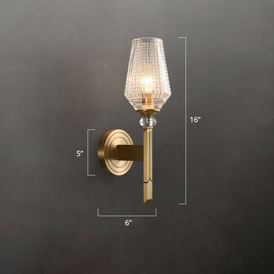 Brass Diamond Shaped Wall Sconce With Lattice Glass Shade - Modern Light
