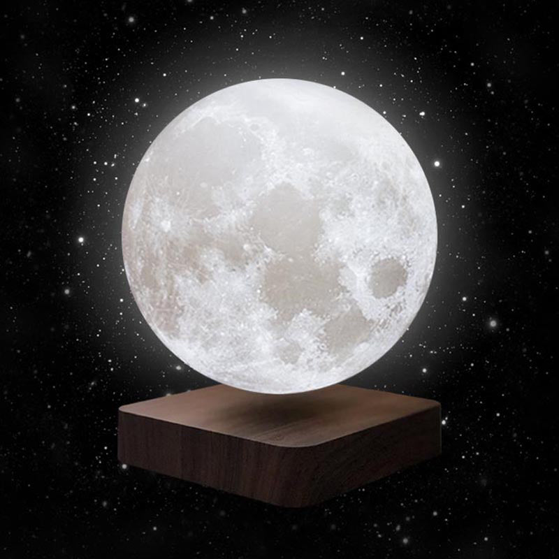 White Plastic Moon Led Nightstand Lamp For Childs Room - Decorative Maglev Table Light