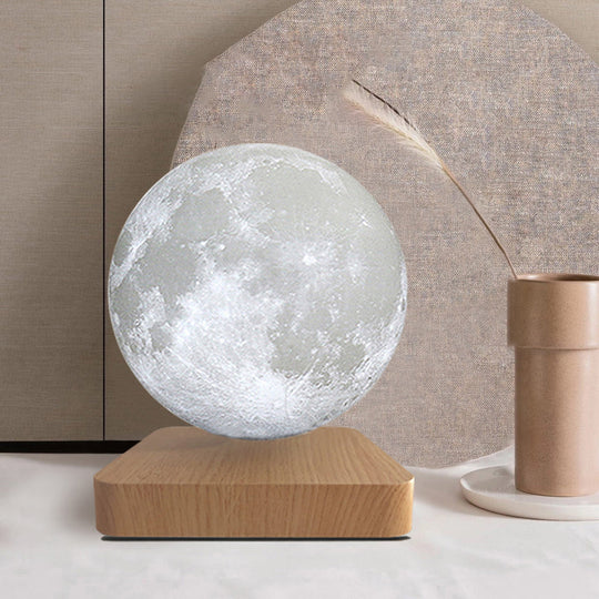 White Plastic Moon Led Nightstand Lamp For Childs Room - Decorative Maglev Table Light Wood / 5