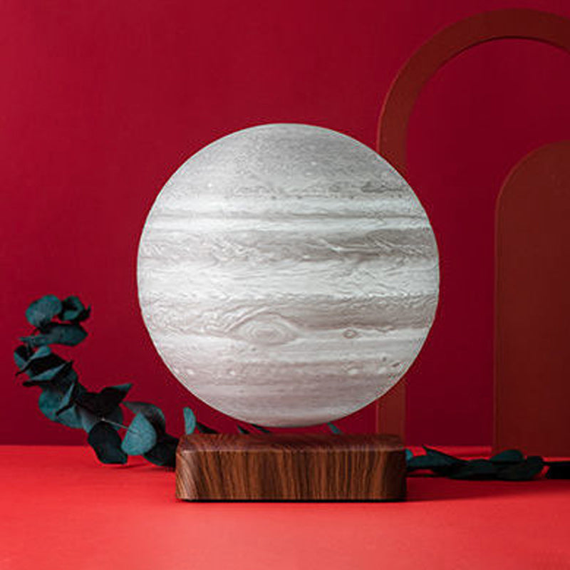 Kids Moon Sphere Maglev Table Lamp - Plastic Bedside Led Night Light In White-Wood White / 6