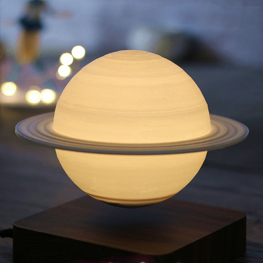 Kids Moon Sphere Maglev Table Lamp - Plastic Bedside Led Night Light In White-Wood White / 6.5