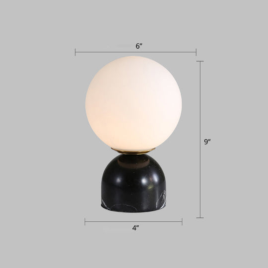 Ivory Glass Nightstand Light - Nordic Table Lamp With Marble Pedestal Black