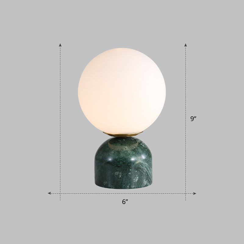 Ivory Glass Nightstand Light - Nordic Table Lamp With Marble Pedestal Green