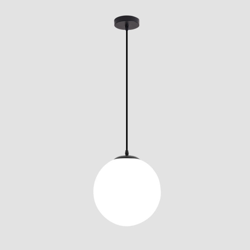 Sphere Restaurant Pendant Light Cream Glass 1 Head Simple Ceiling Hang Lamp in Black