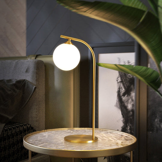 Modern Led Brass Table Lamp For Living Room - Bend Metallic Nightstand Lighting