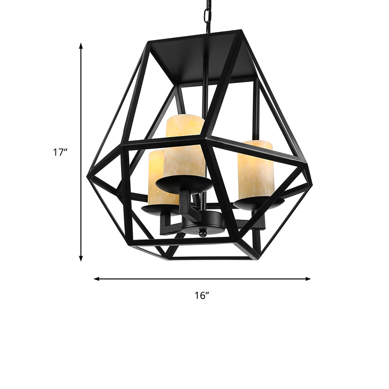 Black Retro Industrial Geometric Cage Chandelier With Adjustable Chain - 4 Heads Ceiling Light