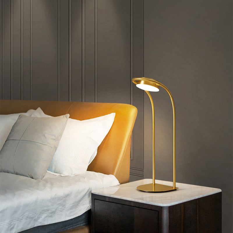 Modern Led Brass Table Lamp For Living Room - Bend Metallic Nightstand Lighting