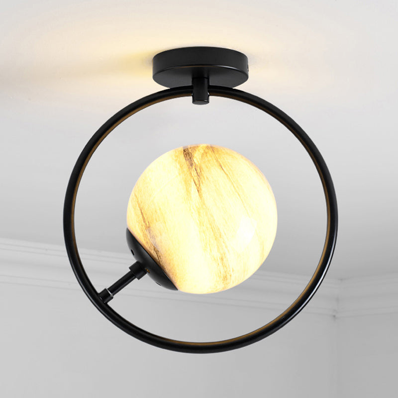 Bell & Ring Corridor Ceiling Light Glass Mini Semi Flush Mount Yellow-Black