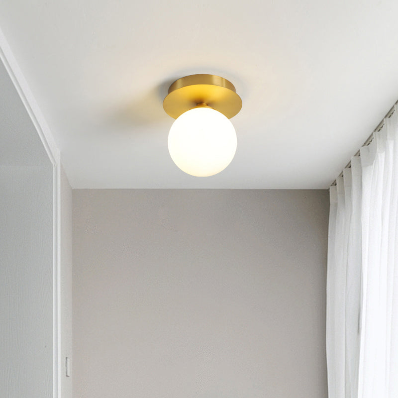 Simple Brass Semi Flush Mount Ceiling Light Fixture - Round Aisle Design With 1 Head / Globe