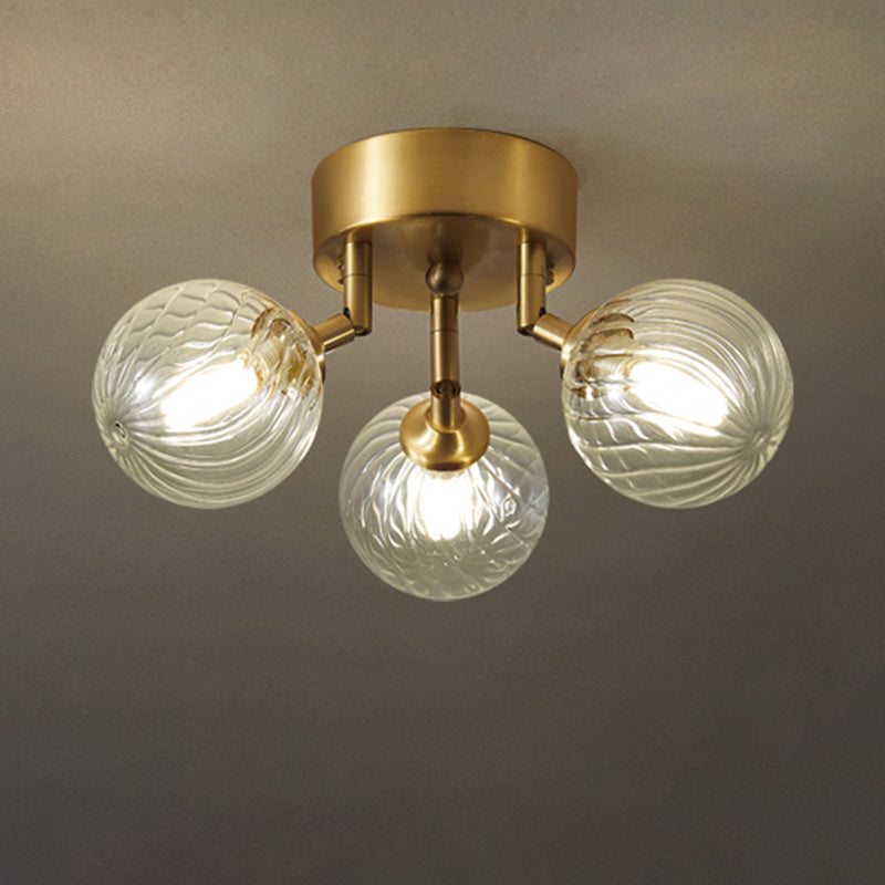 Modern Brass Semi-Flush Ceiling Light With Clear Twist Glass For Dining Room Lighting 3 /