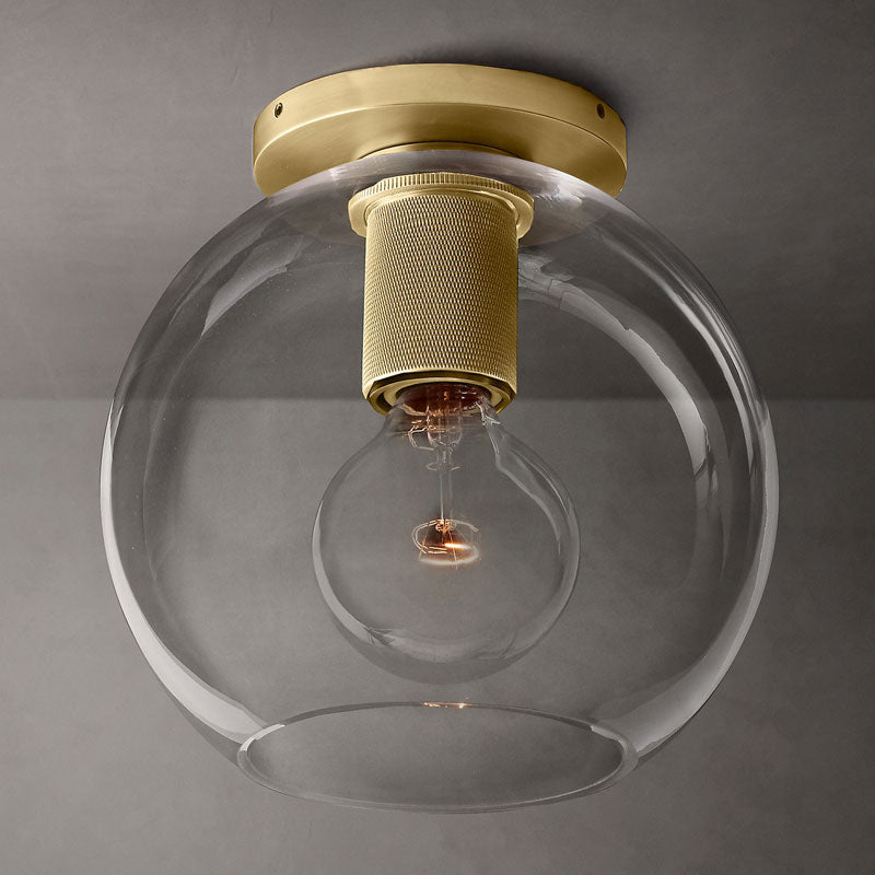 Simple Transparent Glass Geometric Flushmount Ceiling Light - 1-Light Aisle Fixture Brass / Round