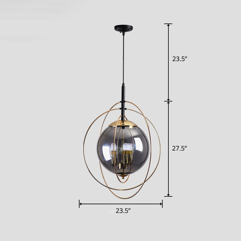 Postmodern Glass Orbit Globe Pendant Light Chandelier With 3 Bulbs Illuminate Your Restaurant Smoke