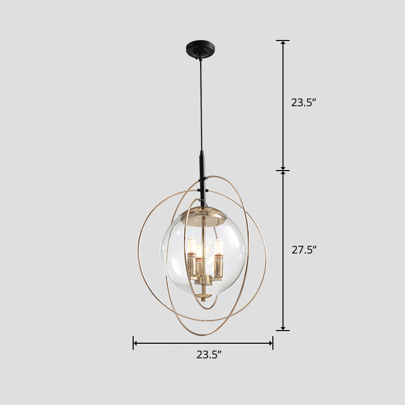 Postmodern Glass Orbit Globe Pendant Light Chandelier With 3 Bulbs Illuminate Your Restaurant Clear
