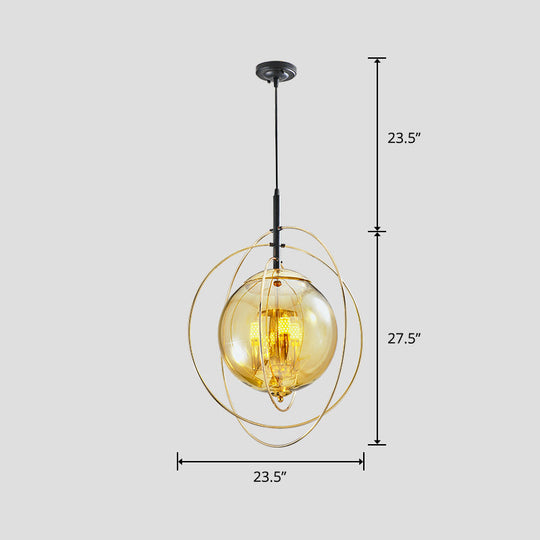 Postmodern Glass Orbit Globe Pendant Light Chandelier With 3 Bulbs Illuminate Your Restaurant Amber