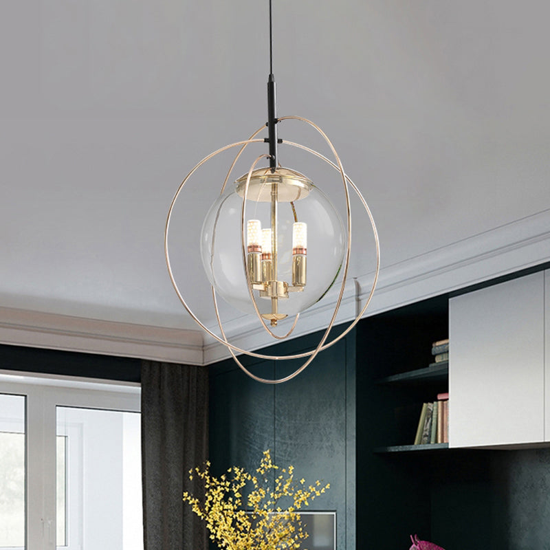 Postmodern Glass Orbit Globe Pendant Light Chandelier With 3 Bulbs Illuminate Your Restaurant