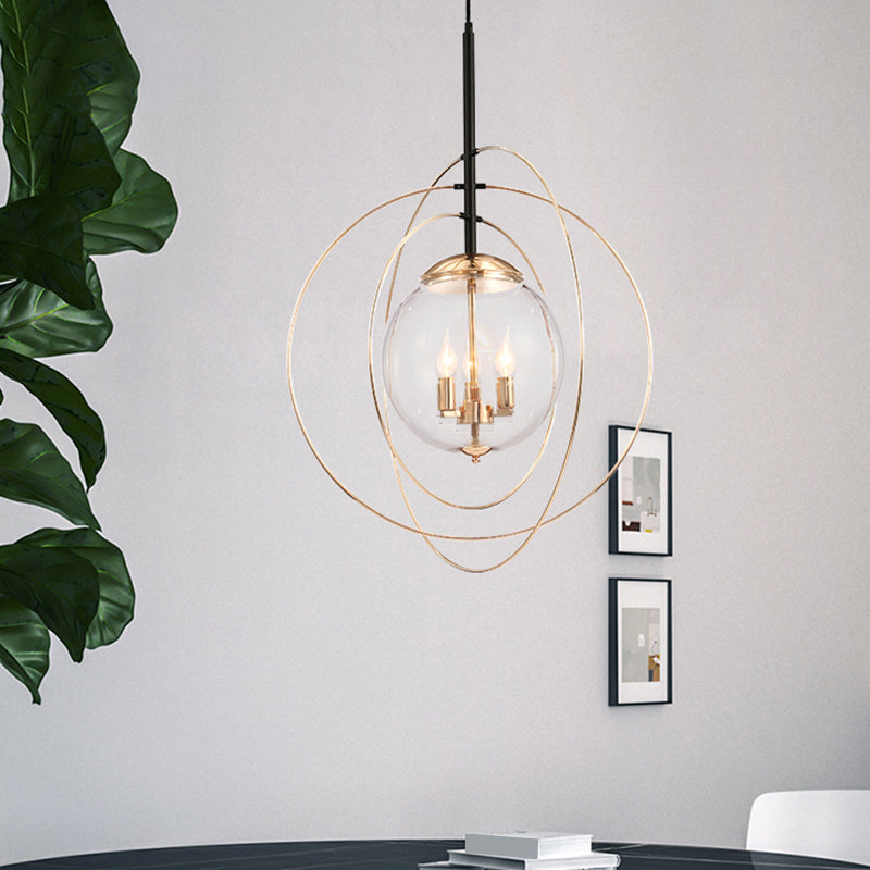 Postmodern Glass Orbit Globe Pendant Light Chandelier With 3 Bulbs Illuminate Your Restaurant
