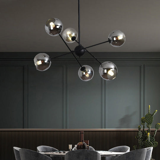 Sleek Glass Dining Chandelier - Minimalistic Ball Pendant Ceiling Light 6 / Black Smoke Grey