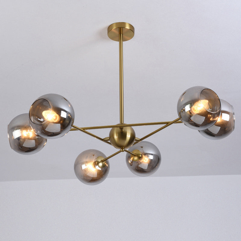 Sleek Glass Dining Chandelier - Minimalistic Ball Pendant Ceiling Light 6 / Gold Smoke Grey