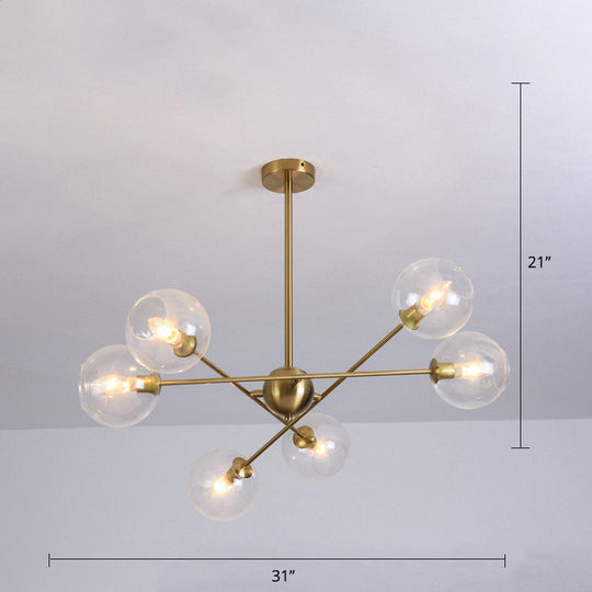 Sleek Glass Dining Chandelier - Minimalistic Ball Pendant Ceiling Light 6 / Gold Clear