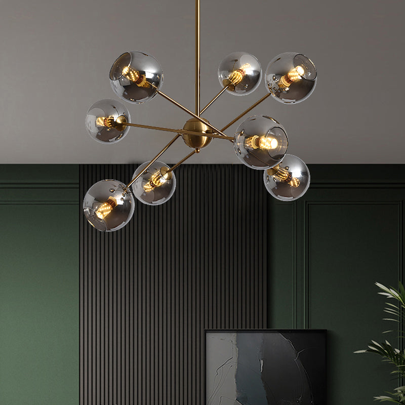 Sleek Glass Dining Chandelier - Minimalistic Ball Pendant Ceiling Light 8 / Gold Smoke Grey