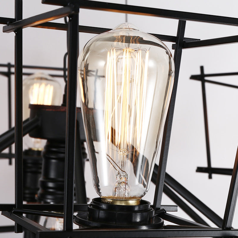 Industrial Black Iron Multi-Light Cage Pendant Chandelier for Restaurants