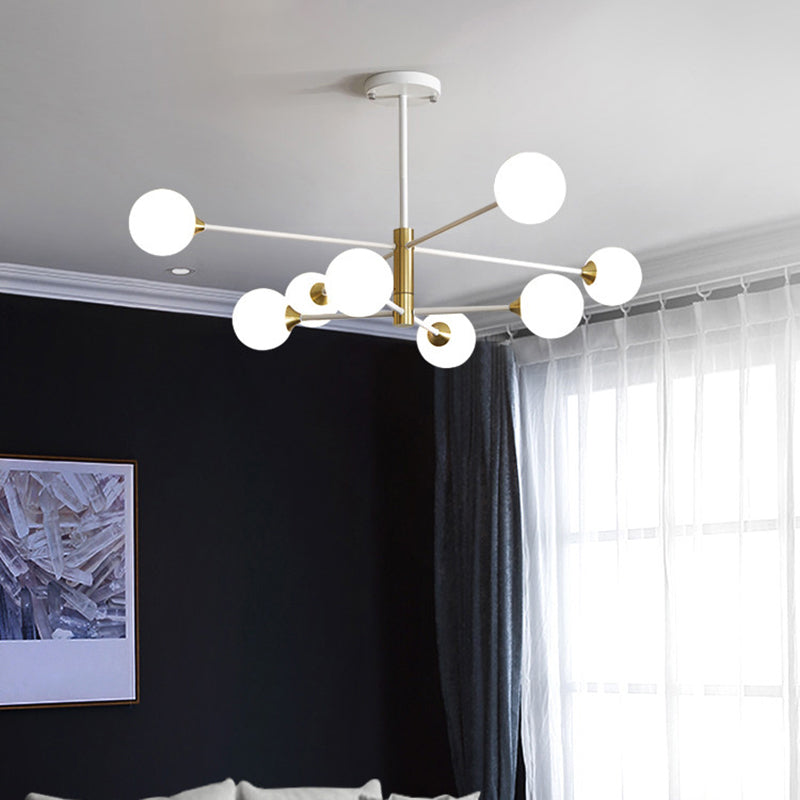Nordic Style Bedroom Chandelier With White Glass Shade
