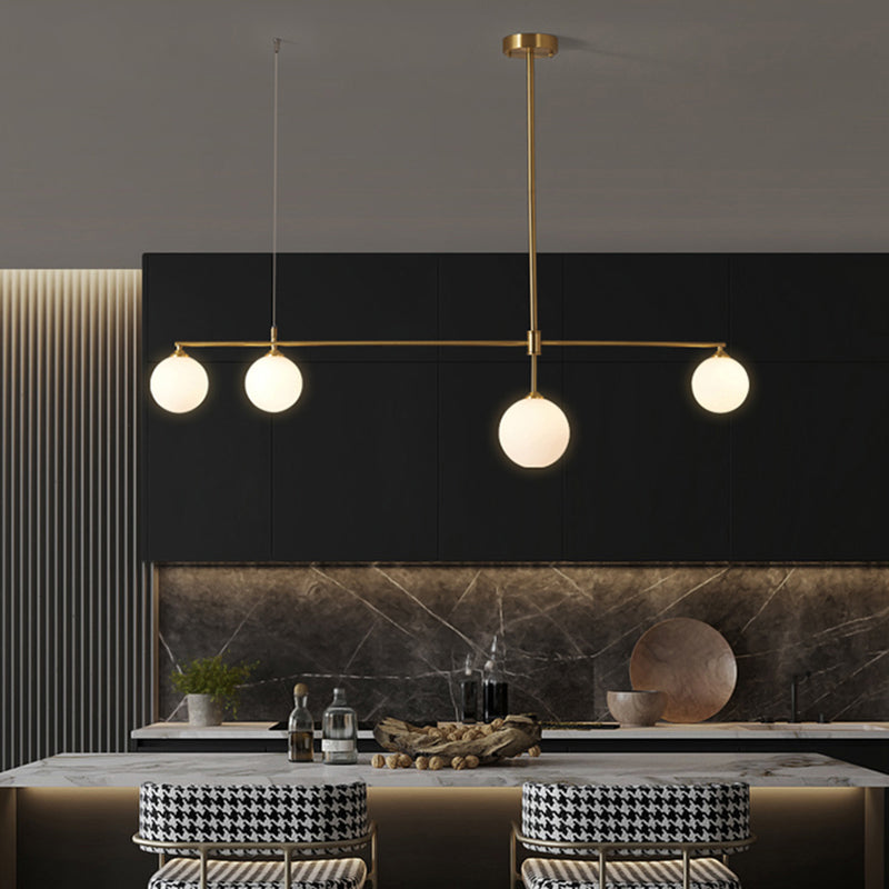 Gold Opaline Glass Pendant Light For Dining Room | Simplicity Ball Island Fixture 4 /
