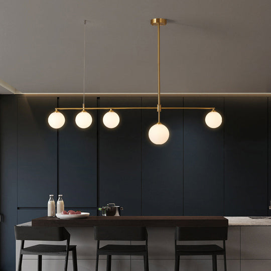 Gold Opaline Glass Pendant Light For Dining Room | Simplicity Ball Island Fixture 5 /