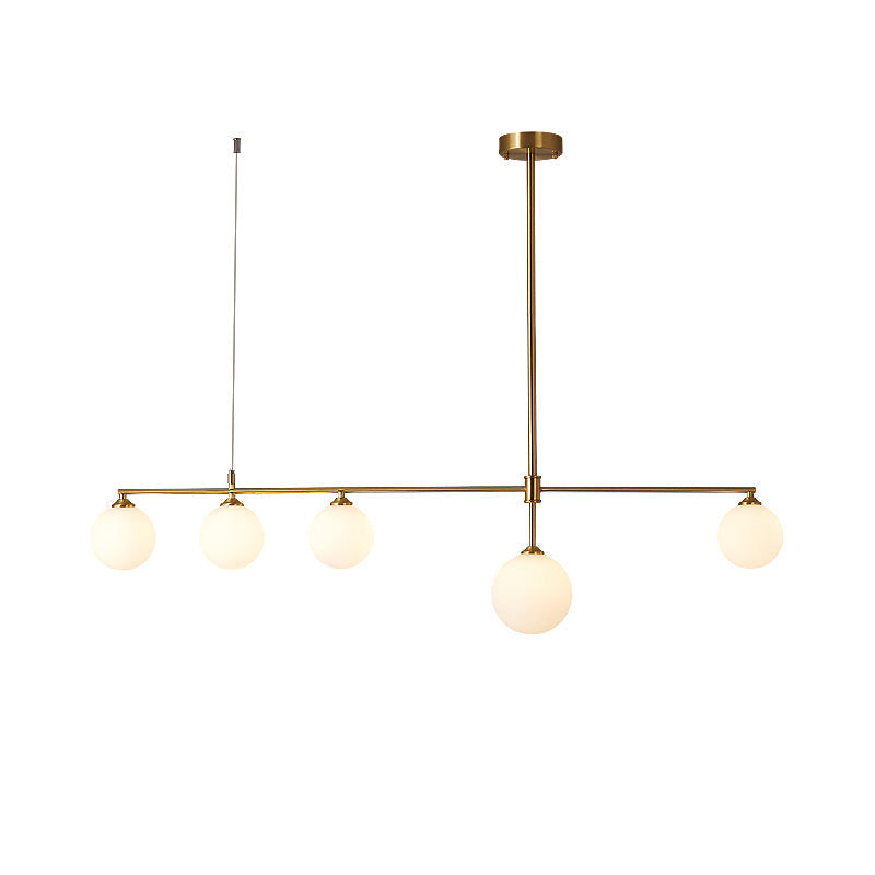 Gold Opaline Glass Pendant Light For Dining Room | Simplicity Ball Island Fixture