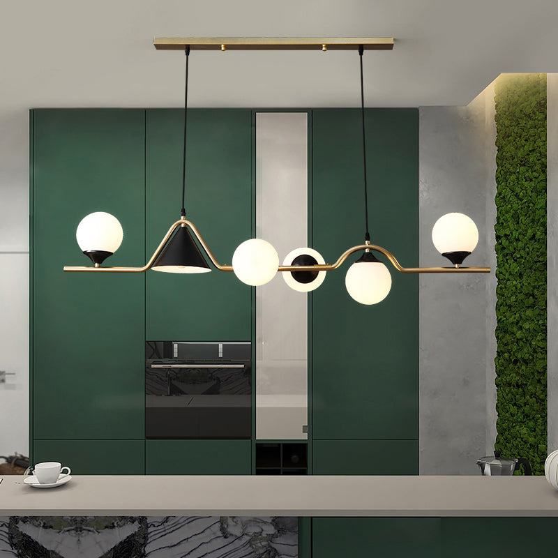Ivory Glass Island Pendant Light: Geometric Contemporary Hanging Fixture For Restaurants 6 / Gold