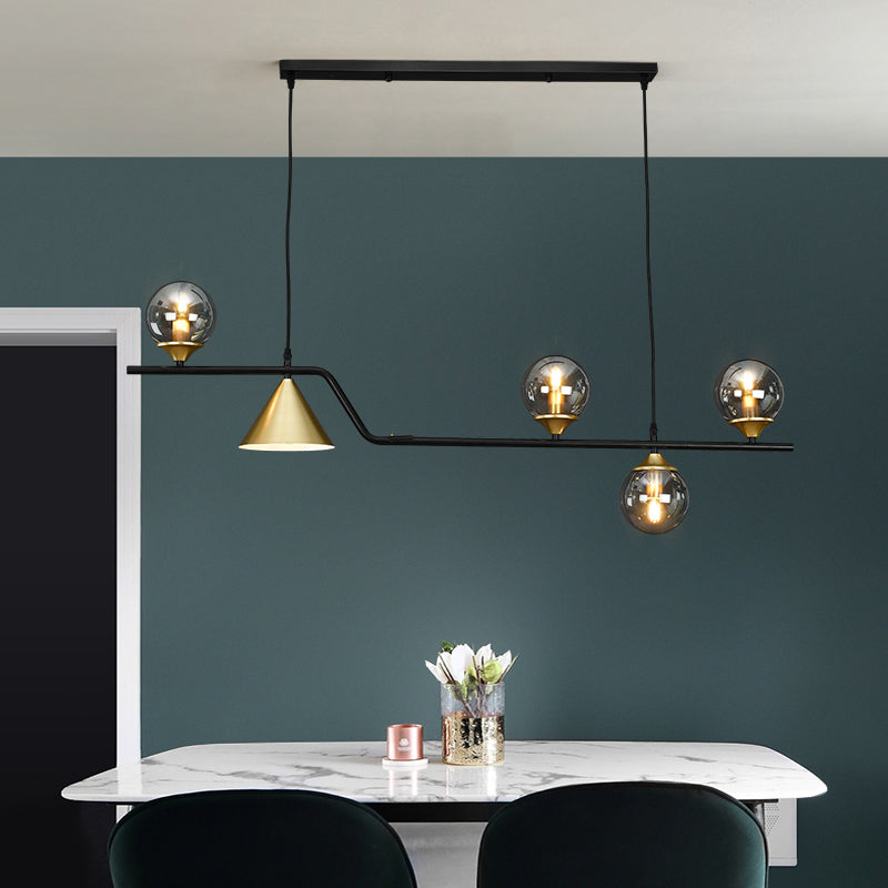 Ivory Glass Island Pendant Light: Geometric Contemporary Hanging Fixture For Restaurants 5 / Black