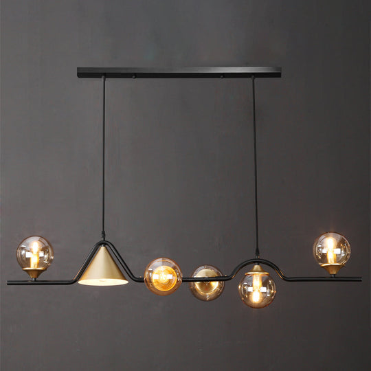 Ivory Glass Island Pendant Light: Geometric Contemporary Hanging Fixture For Restaurants 6 / Black
