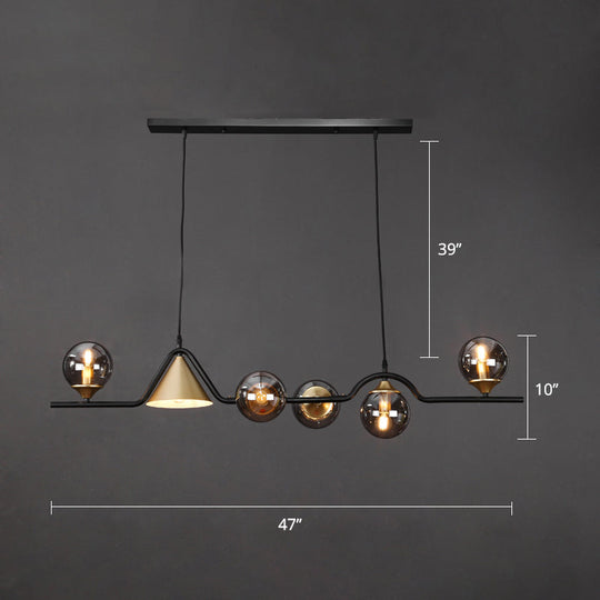 Ivory Glass Island Pendant Light: Geometric Contemporary Hanging Fixture For Restaurants 6 / Black
