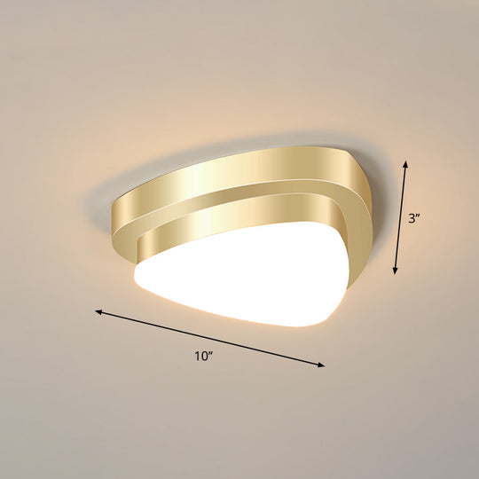 Metal Simplicity LED Flush Mount Fixture in Gold - Geometric Small Aisle Ceiling Light