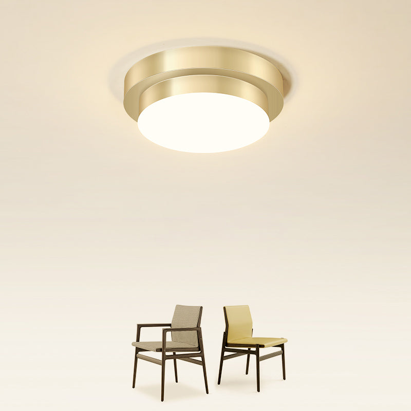 Metal Simplicity LED Flush Mount Fixture in Gold - Geometric Small Aisle Ceiling Light