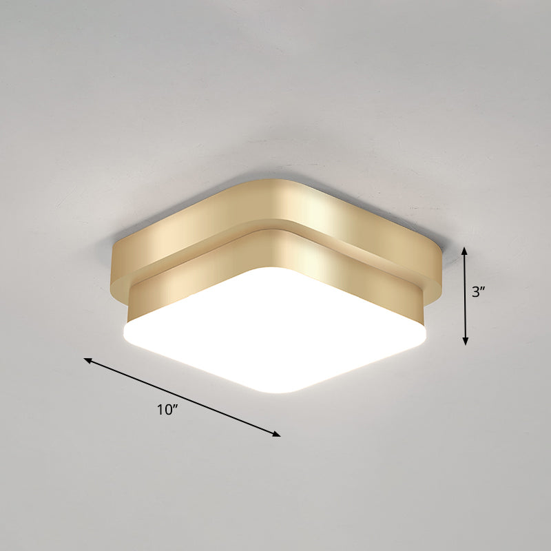 Metal Simplicity Led Flush Mount Fixture In Gold - Geometric Small Aisle Ceiling Light / Warm Square