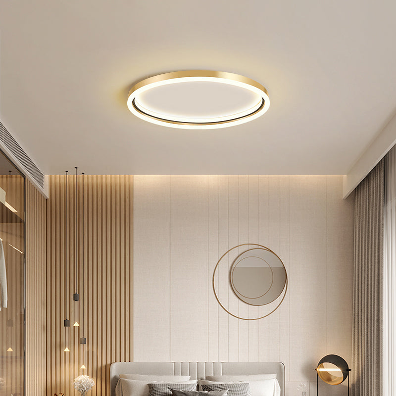Golden LED Flush Mounted Lamp for Bedroom - Simplicity Aluminum Ring Ceiling Flush Mount Light