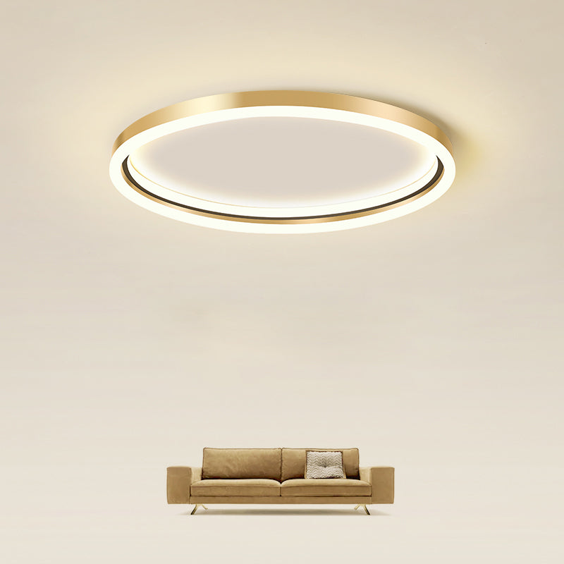 Golden Led Flush Mounted Lamp For Bedroom - Simplicity Aluminum Ring Ceiling Mount Light Gold / 16