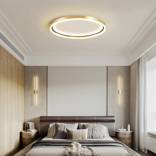 Golden LED Flush Mounted Lamp for Bedroom - Simplicity Aluminum Ring Ceiling Flush Mount Light