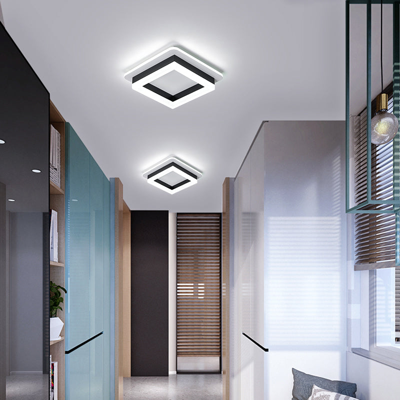 Compact Metal Led Flush Mount Ceiling Light With Acrylic Diffuser - Minimalist Design