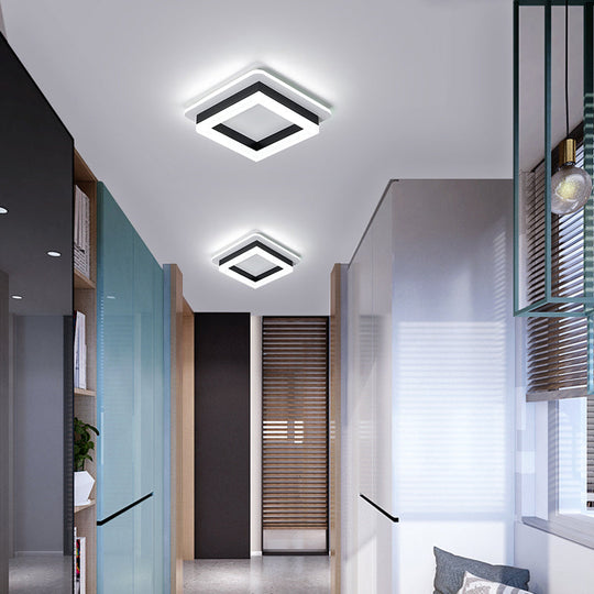 Metal Minimalist LED Flush Mount with Acrylic Diffuser - Small Corridor Flush Ceiling Light Fixture