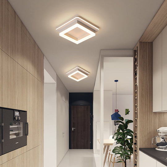 Metal Minimalist LED Flush Mount with Acrylic Diffuser - Small Corridor Flush Ceiling Light Fixture