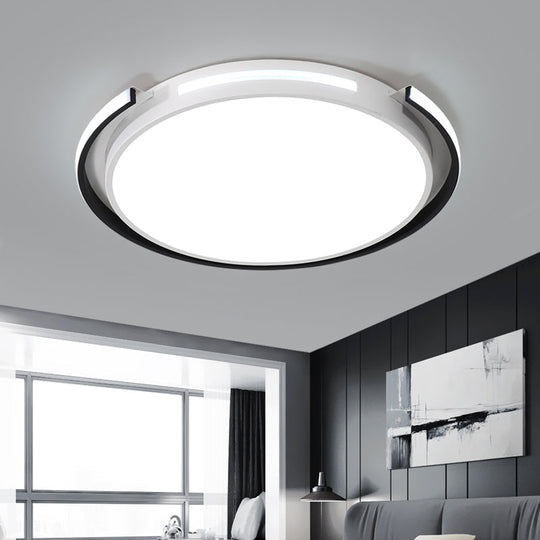 Black And White Round Ceiling Light With Acrylic Shade - Minimalism Led Flush Mounted Lamp